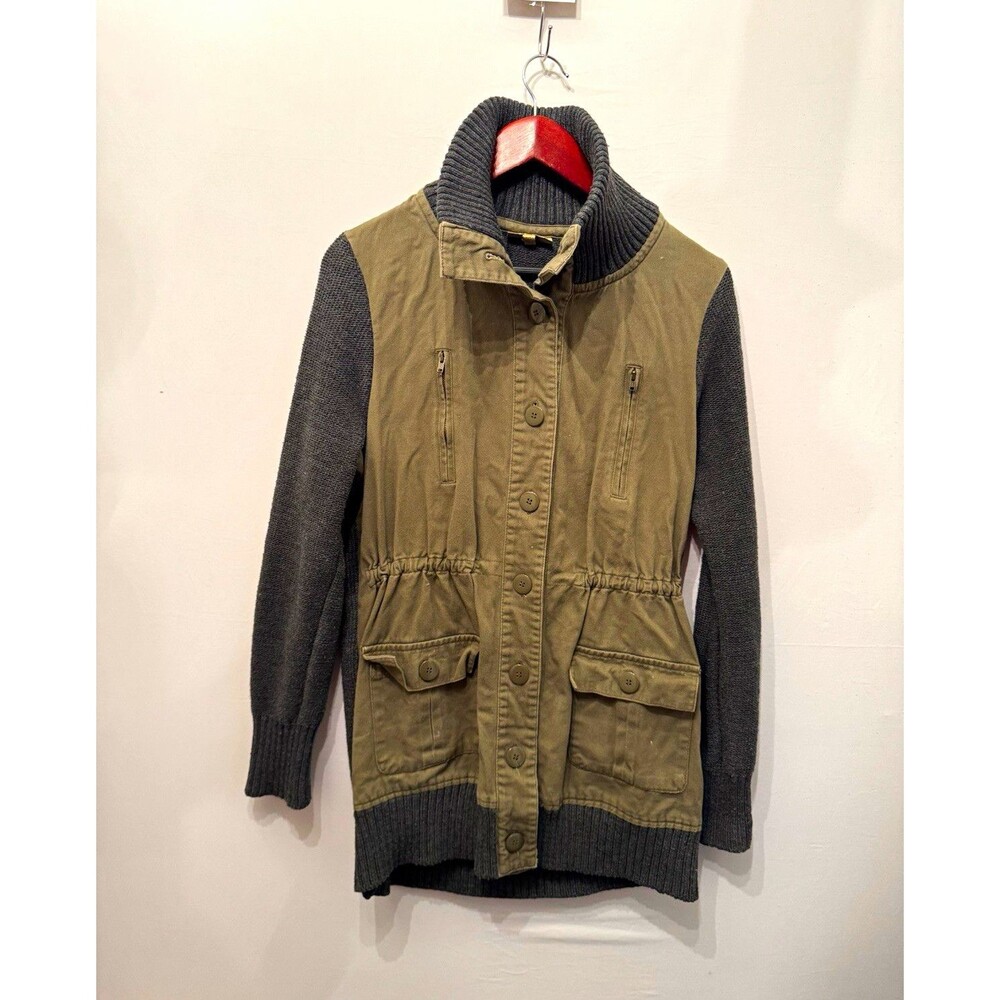 Princess Vera Wang Women’s S Olive Gray Utility Jacket Mid-Length Button Zip